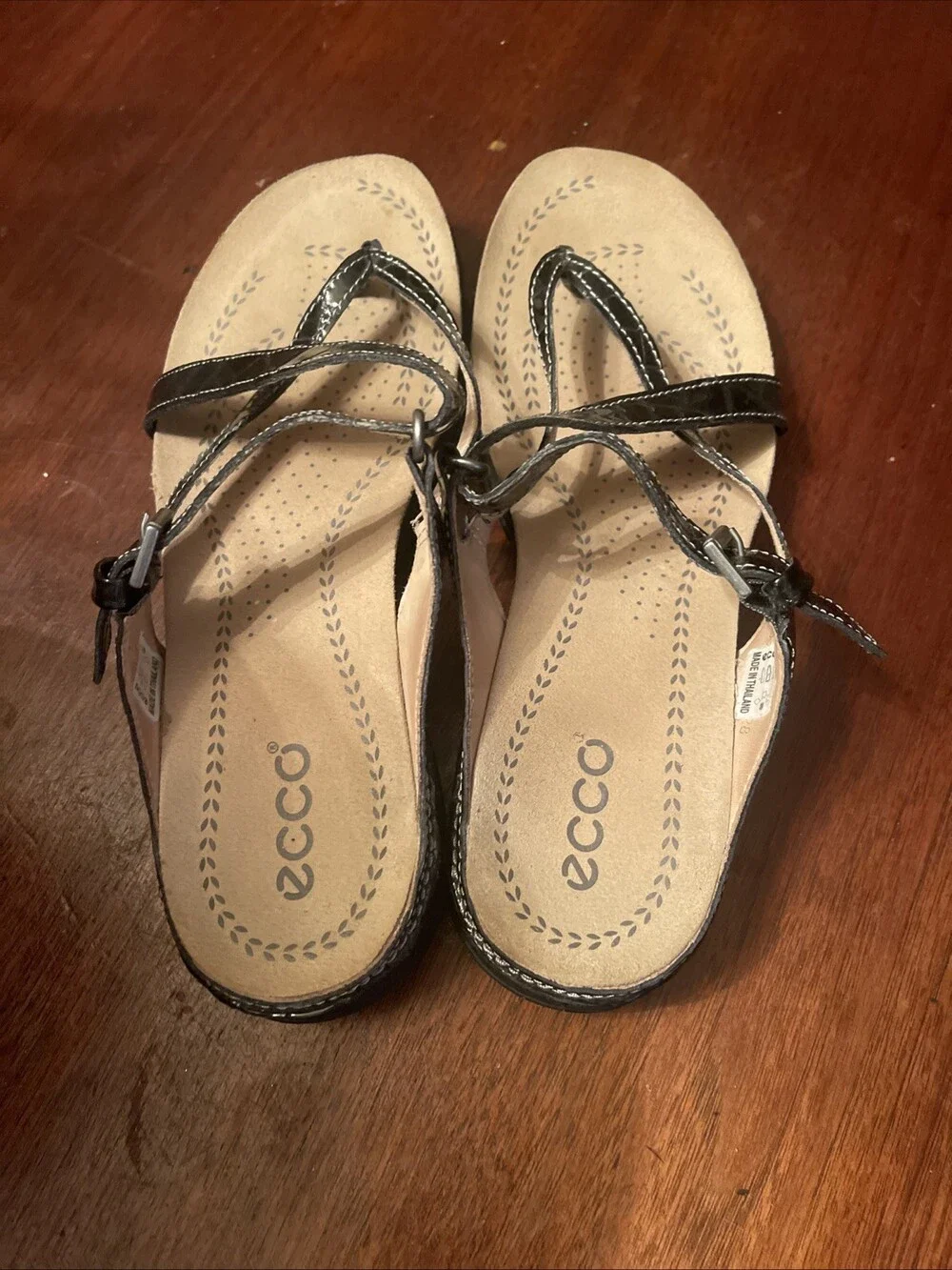 Ecco Black Croc Print Strappy Sandals Women's Size 8M Adjustable (S1983)